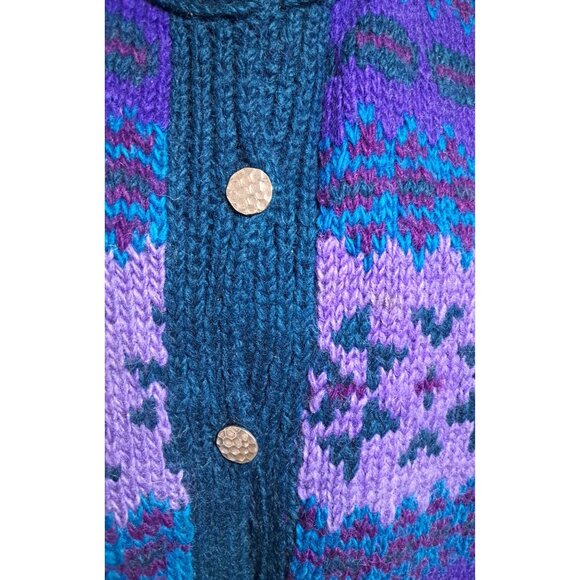 Stunning Vintage Himalayan Wool Cardigan Handknit Fair Isle Nepal Blue Gradient - Picture 6 of 11